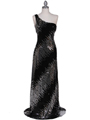 066 Silver Black Sequin Evening Dress - Silver, Front View Thumbnail