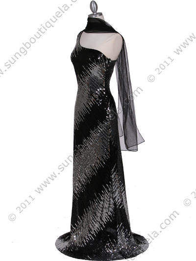 066 Silver Black Sequin Evening Dress - Silver, Alt View Medium