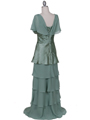 067 Sage Tier Evening Dress - Sage, Back View Thumbnail