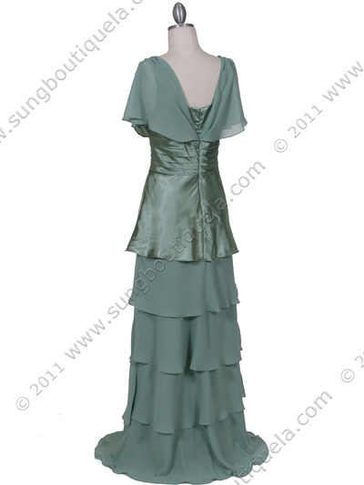 067 Sage Tier Evening Dress - Sage, Back View Medium