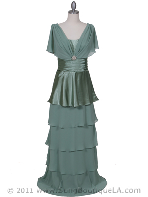 067 Sage Tier Evening Dress, Sage
