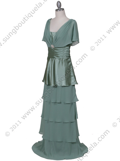 067 Sage Tier Evening Dress - Sage, Alt View Medium