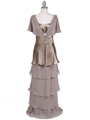 067 Taupe Tier Evening Dress - Taupe, Front View Thumbnail