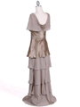 067 Taupe Tier Evening Dress - Taupe, Back View Thumbnail