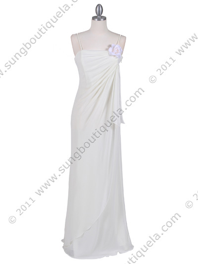 070 Ivory Chiffon Wrap Dress - Ivory, Front View Medium