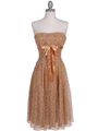 072 Gold Printed Tea Length Dress - Gold, Front View Thumbnail