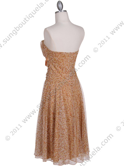 072 Gold Printed Tea Length Dress - Gold, Back View Medium