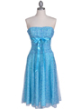 072 Turquoise Printed Tea Length Dress - Turquoise, Front View Thumbnail