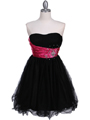 077 Black Fuschia Strapless Cocktail Dress - Black Fuschia, Front View Thumbnail