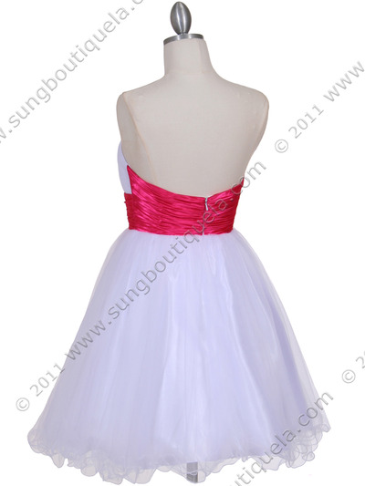 077 White Fuschia Strapless Cocktail Dress - White Fuschia, Back View Medium