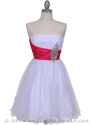 077 White Fuschia Strapless Cocktail Dress, White Fuschia