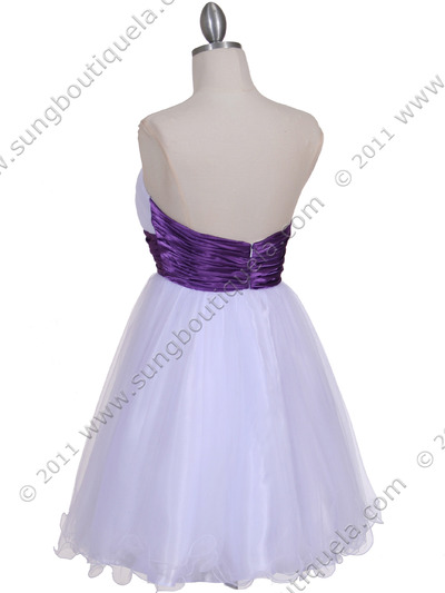 077 White Purple Strapless Cocktail Dress - White Purple, Back View Medium