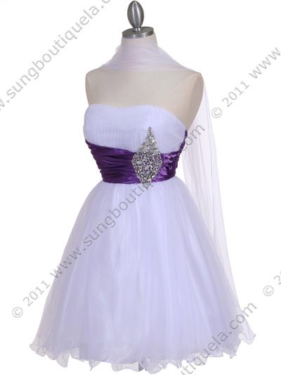 077 White Purple Strapless Cocktail Dress - White Purple, Alt View Medium