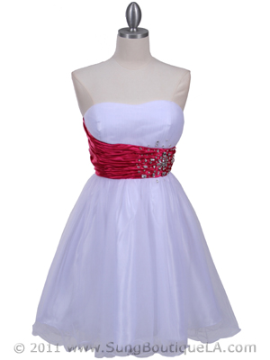 077a White Fuschia Strapless Cocktail Dress, White Fuschia