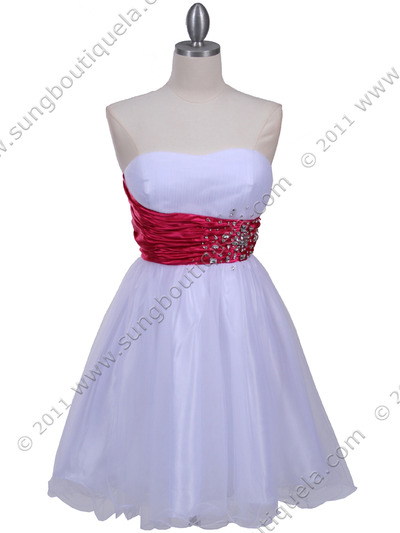 077a White Fuschia Strapless Cocktail Dress - White Fuschia, Front View Medium