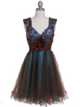 08034 Brown Turquoise Sequins Top Cocktail Dress - Brown Turquoise, Front View Thumbnail