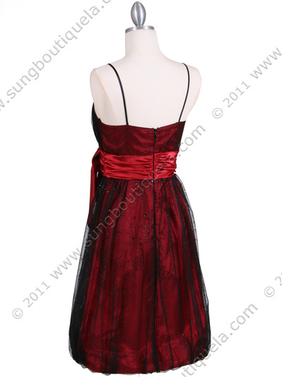 082 Black Red Cocktail Bubble Dress - Black Red, Back View Medium