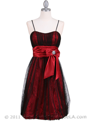 082 Black Red Cocktail Bubble Dress, Black Red