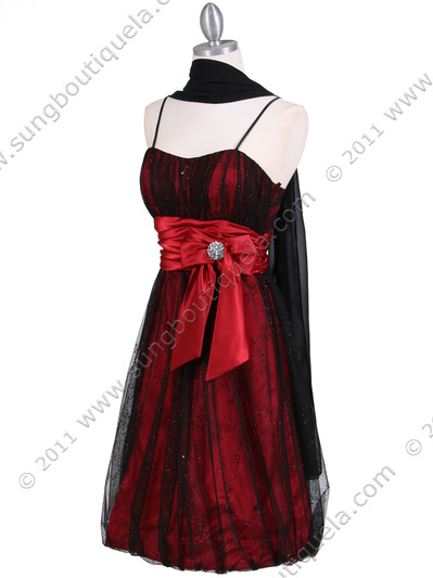 082 Black Red Cocktail Bubble Dress - Black Red, Alt View Medium