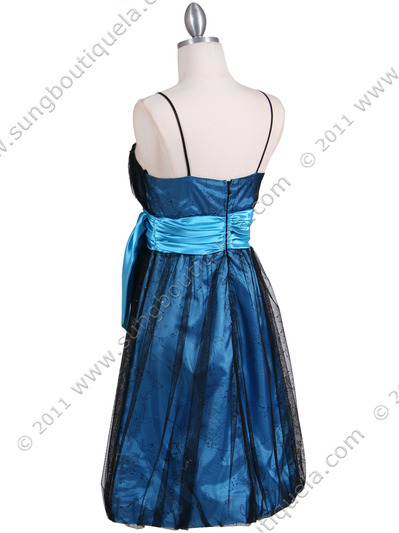 082 Black Turquoise Cocktail Bubble Dress - Black Turquoise, Back View Medium