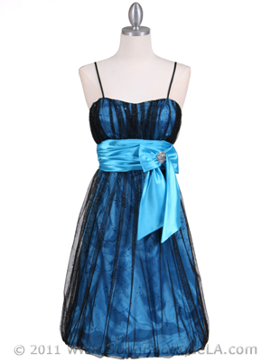 082 Black Turquoise Cocktail Bubble Dress, Black Turquoise
