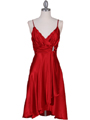 083 Red Charmeuse Cocktail Dress with Rhinestone Pin - Red, Front View Thumbnail