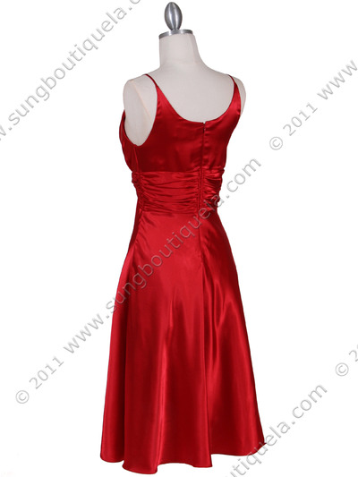 083 Red Charmeuse Cocktail Dress with Rhinestone Pin - Red, Back View Medium
