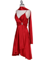 083 Red Charmeuse Cocktail Dress with Rhinestone Pin - Red, Alt View Thumbnail