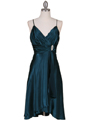083 Teal Charmeuse Cocktail Dress with Rhinestone Pin - Teal, Front View Thumbnail