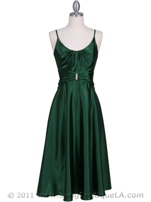 085 Green Charmeuse Tea Length Dress, Green