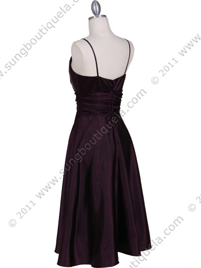 085 Purple Charmeuse Tea Length Dress - Purple, Back View Medium