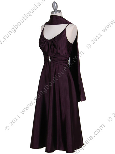 085 Purple Charmeuse Tea Length Dress - Purple, Alt View Medium