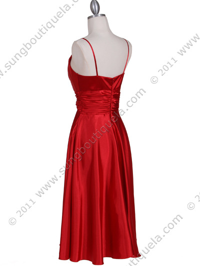 085 Red Charmeuse Tea Length Dress - Red, Back View Medium