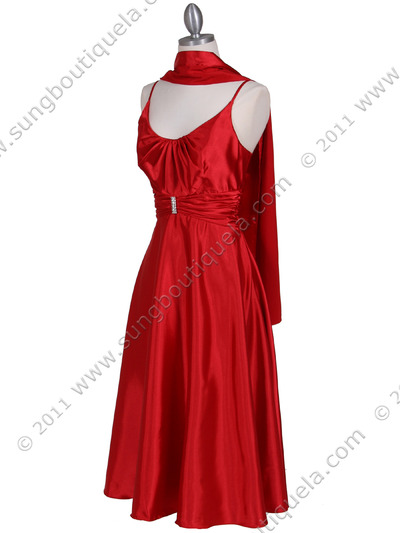 085 Red Charmeuse Tea Length Dress - Red, Alt View Medium