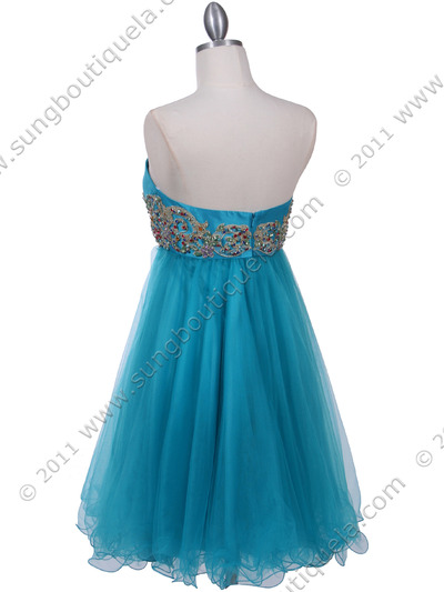 09365 Turquoise Strapless Cocktail Dress - Turquoise, Back View Medium