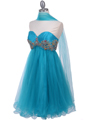 09365 Turquoise Strapless Cocktail Dress - Turquoise, Alt View Thumbnail