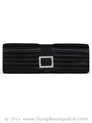 10000 Black Satin Evening Bag with Rhinestone Buckle, Black