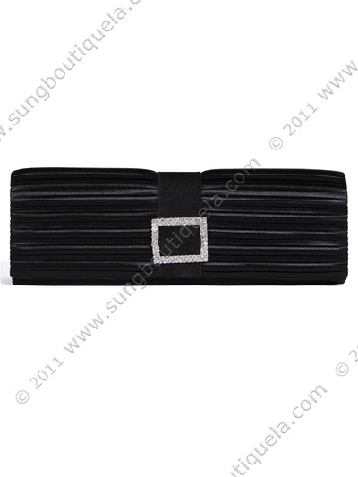10000 Black Satin Evening Bag with Rhinestone Buckle - Black, Front View Medium