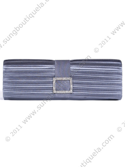 10000 Dark Grey Satin Evening Bag with Rhinestone Buckle - Dark Grey, Front View Medium