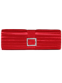 10000 Red Satin Evening Bag with Rhinestone Buckle - Red, Front View Thumbnail