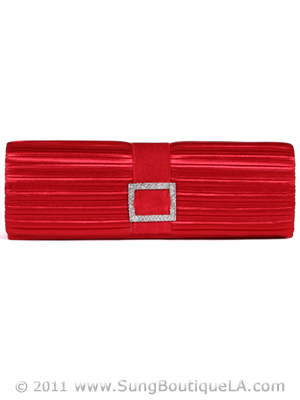 10000 Red Satin Evening Bag with Rhinestone Buckle, Red