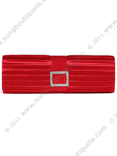 10000 Red Satin Evening Bag with Rhinestone Buckle - Red, Front View Medium