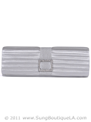 10000 Silver Satin Evening Bag with Rhinestone Buckle, Silver