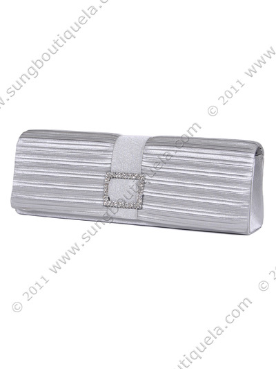 10000 Silver Satin Evening Bag with Rhinestone Buckle - Silver, Alt View Medium