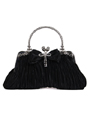10001 Black Satin Evening Bag with Rhinestone Bow - Black, Front View Thumbnail