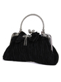10001 Black Satin Evening Bag with Rhinestone Bow - Black, Alt View Thumbnail