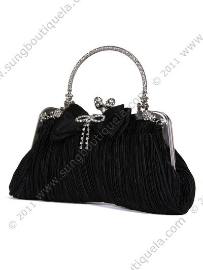 10001 Black Satin Evening Bag with Rhinestone Bow - Black, Alt View Medium