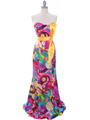 10017 Printed Charmeuse Evening Dress - Print, Front View Thumbnail