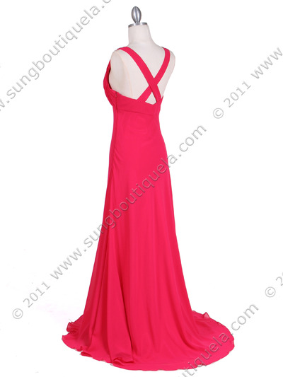 1018 Fuschia Chiffon Evening Dress - Fuschia, Back View Medium