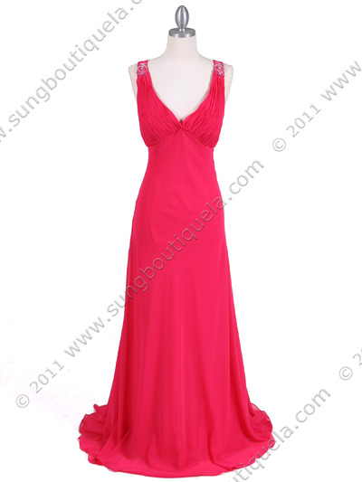 1018 Fuschia Chiffon Evening Dress - Fuschia, Front View Medium
